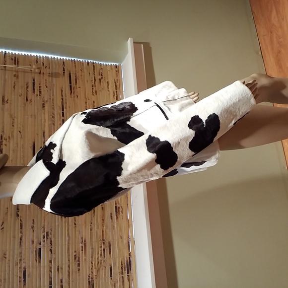 Ralph Lauren Purple Label Black And White Leather Calf Hair Jacket Size 8 - Picture 7 of 9